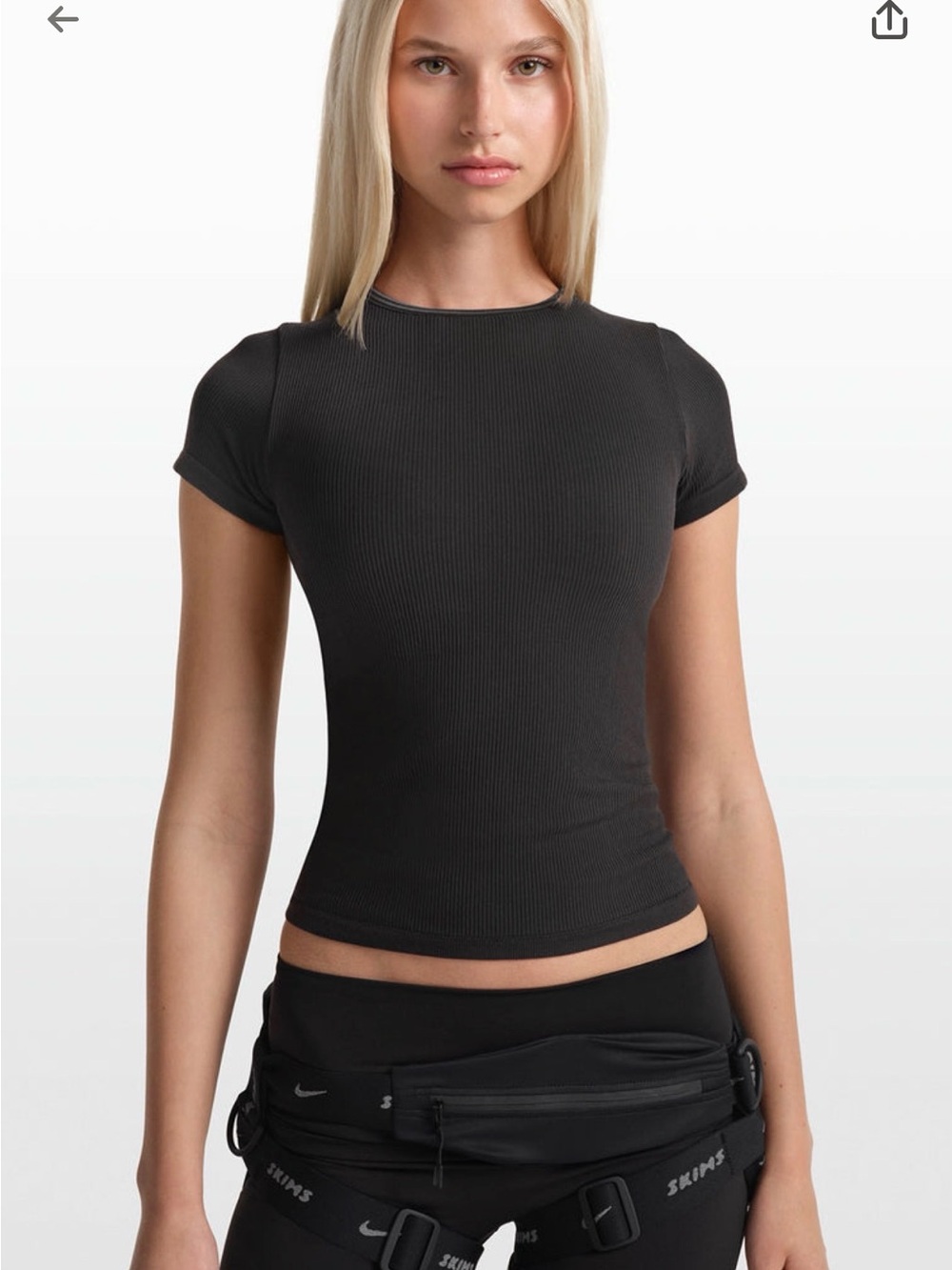 SKIMS Black Ribbed Short Sleeve Crop Top